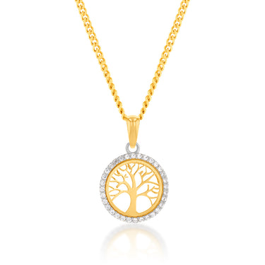 9ct Yellow Gold Zirconia Tree of Life Round Pendant