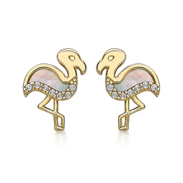 9ct Yellow Gold Mother of Pearl Flamingo Studs