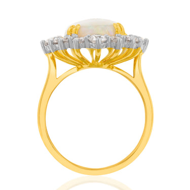 18ct Yellow Gold 3.17ct Natural White Oval Opand and 1.30ct Diamond Ring