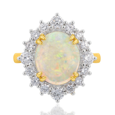 18ct Yellow Gold 3.17ct Natural White Oval Opand and 1.30ct Diamond Ring
