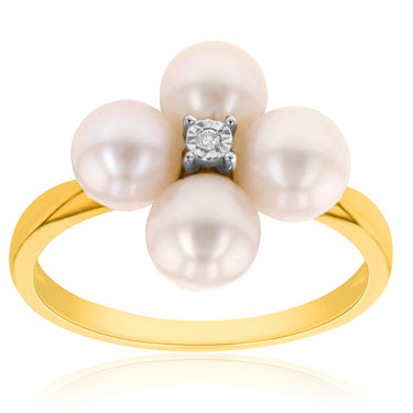 9ct Yellow Gold Freshwater Pearl and Diamond Ring