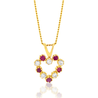 Red and White Zirconia Heart Pendant in 9ct Yellow Gold