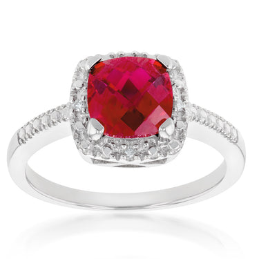 Created Ruby Ring with Diamonds in Sterling Silver