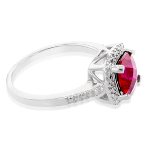 Created Ruby Ring with Diamonds in Sterling Silver