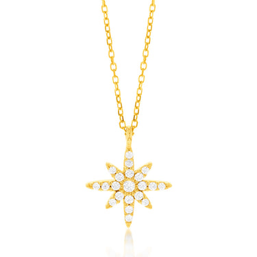 9ct Yellow Gold Cubic Zirconia Northstar Pendant On 45cm Chain