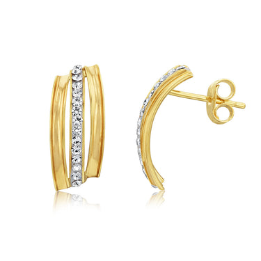 9ct Yellow Gold Cubic Zirconia Triple Groove Band Stud Earrings