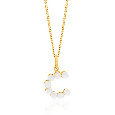 9ct Yellow Gold Fresh Water Pearl Mini Initial "C" Pendant
