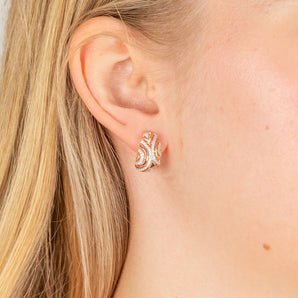 9ct Rose Gold Patterned Cubic Zirconia Half Hoop Earrings