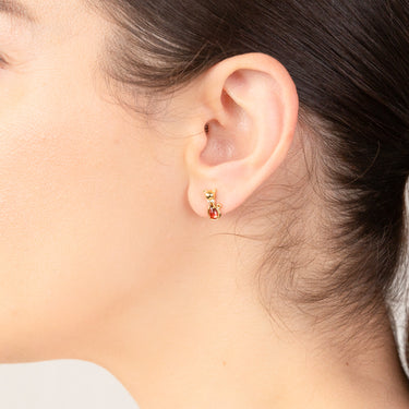 9ct Yellow Gold Red And White Cubic Zirconia Cat Stud Earrings