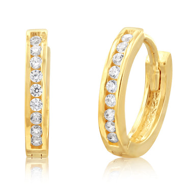 9ct Yellow Gold Cubic Zirconia On 8mm Hoop Earrings