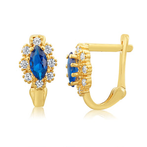 9ct Yellow Gold Blue Spinel And White Cubic Zirconia Hoop Earrings