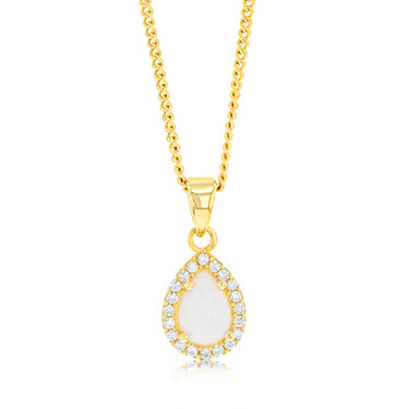 9ct Yellow Gold Cubic Zirconia Opal Pear Pendant