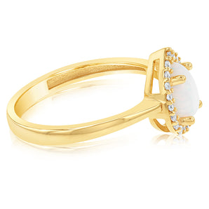 9ct Yellow Gold Cubic Zirconia And Opal Pear Ring