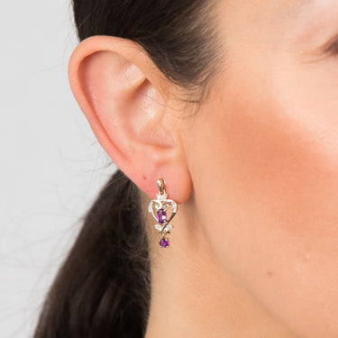 9ct Yellow Gold Amethyst And Diamond Drop Earrings