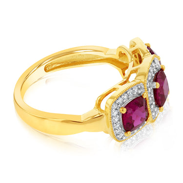 9ct Yellow Gold Cubic Zirconia And Created Ruby Ring