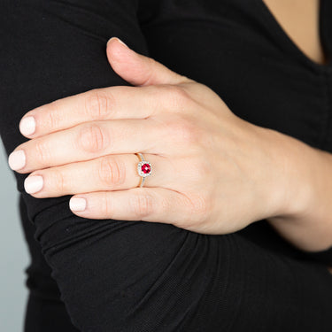 9ct Yellow Gold Diamond And Created Ruby Ring