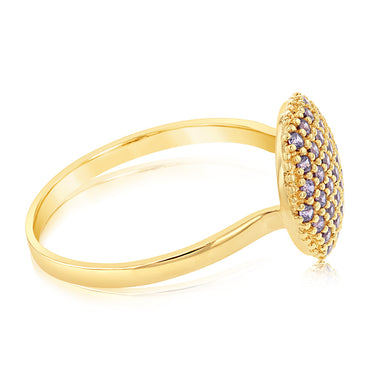 9ct Yellow Gold Purple Cubic Zirconia 10mm Round Pavee Ring