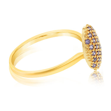 9ct Yellow Gold Purple Cubic Zirconia 11X8mm Oval Pavee Ring