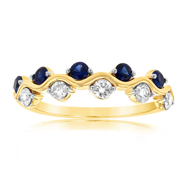 9ct Yellow Gold Diamond And Created Sapphire Fancy Ring