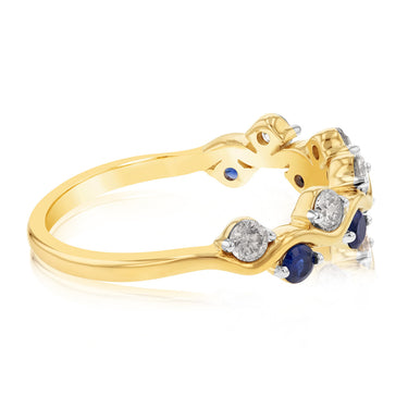 9ct Yellow Gold Diamond And Created Sapphire Fancy Ring