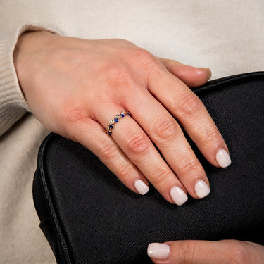 9ct Yellow Gold Diamond And Created Sapphire Fancy Ring