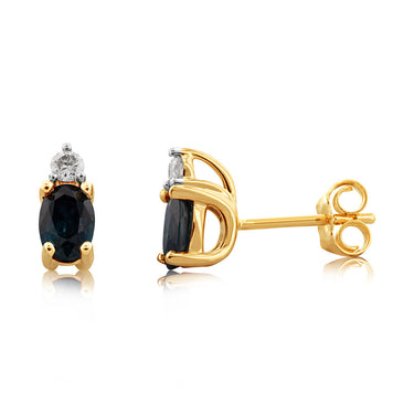 9ct Yellow Gold Diamond And Created Sapphire Stud Earrings