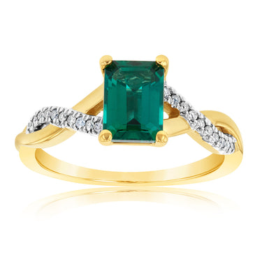 9ct Yellow Gold Diamond And Created Emerald Ring