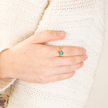 9ct Yellow Gold Diamond And Created Emerald Ring