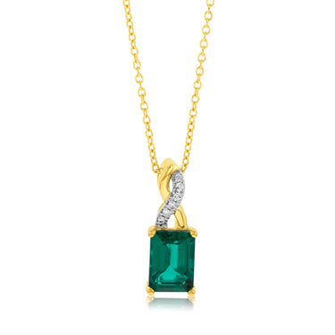 9ct Yellow Gold Diamond And Created Rectangle Pendant With Chain