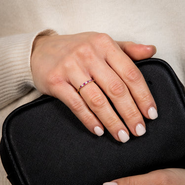 9ct Yellow Gold Diamond And Created Round Ruby Ring