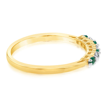 9ct Yellow Gold Diamond And Created Round Emerald Ring