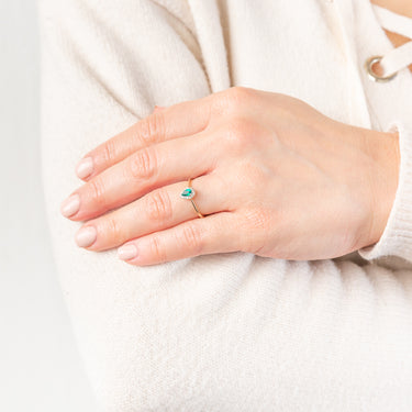 9ct Yellow Gold Diamond And Created Pear Emerald Ring