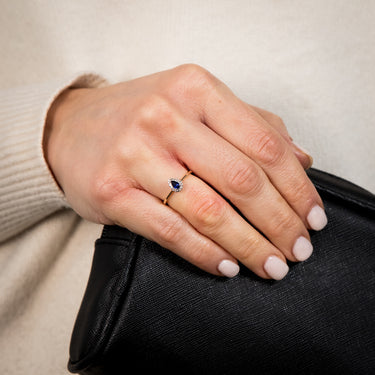 9ct Yellow Gold Diamond And Created Pear Sapphire Ring