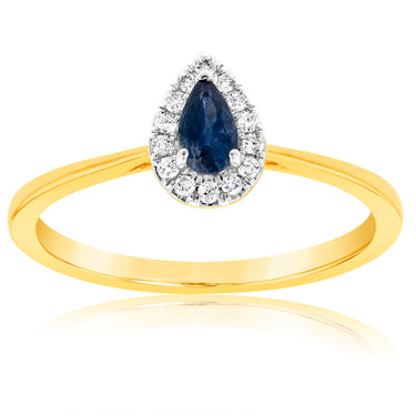 9ct Yellow Gold Diamond And Pear Sapphire Ring