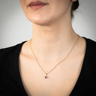 9ct Yellow Gold Diamond And Created Pear Sapphire Pendant
