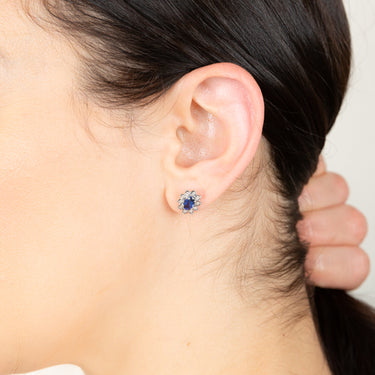 9ct Yellow Gold Diamond And Created Pear Sapphire Stud Earrings