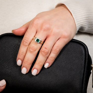 9ct Yellow Gold Created  Emerald And Diamond Ring