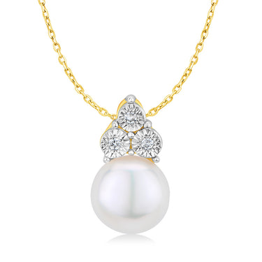 9ct Yellow Gold Pearl And Diamond Pendant