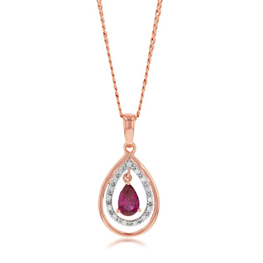 9ct Rose Gold Diamond And Created Ruby Pendant