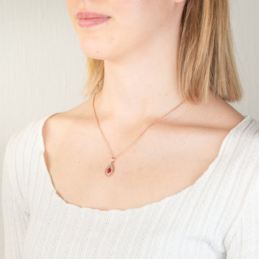 9ct Rose Gold Diamond And Created Ruby Pendant