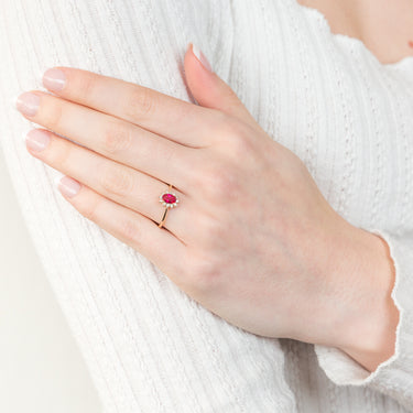 9ct Yellow Gold Diamond And Created Ruby Ring