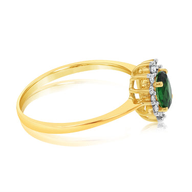 9ct Yellow Gold Diamond and Created Emerald Ring