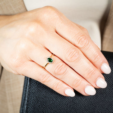 9ct Yellow Gold Diamond and Created Emerald Ring