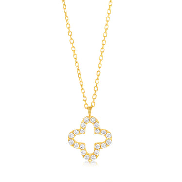 9ct Yellow Gold Zirconia Open Flower Pendant On Chain