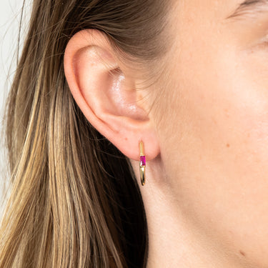 9ct Yellow Gold Ruby Elongated Sleeper Earrings