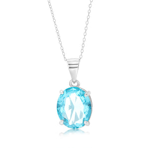 Sterling Silver Oval Created Blue Topaz Pendant