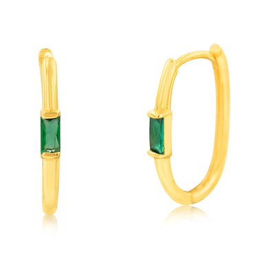 9ct Yellow Gold Green Zirconia Elongated Sleeper Earrings