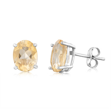 Sterling Silver Oval Citrine Stud Earrings