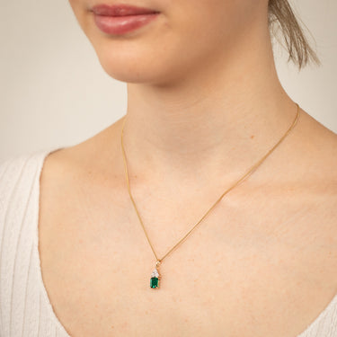 9ct Yellow Gold 7mm Created Emerald And Diamond Pendant