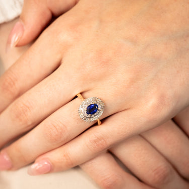 9ct Yellow Gold Oval Created Sapphire And Diamond Ring